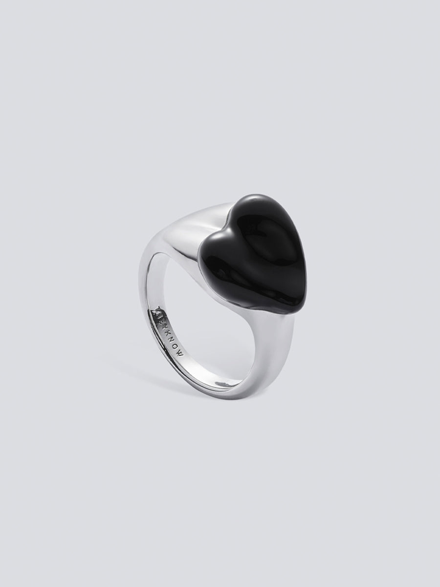 Black Enamel Heart Signet Ring by fashion jewelry and accessory brand THEYKNOW