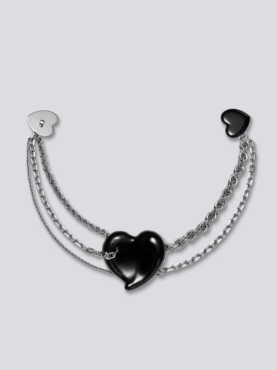 Black Enamel Heart Collar Necklace by fashion jewelry and accessory brand THEYKNOW