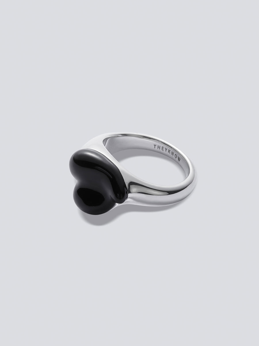 Black Enamel Heart Signet Ring by fashion jewelry and accessory brand THEYKNOW