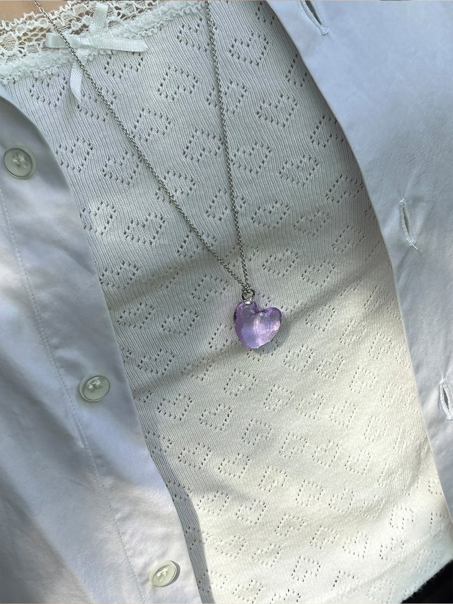 Purple Glass Heart Necklace