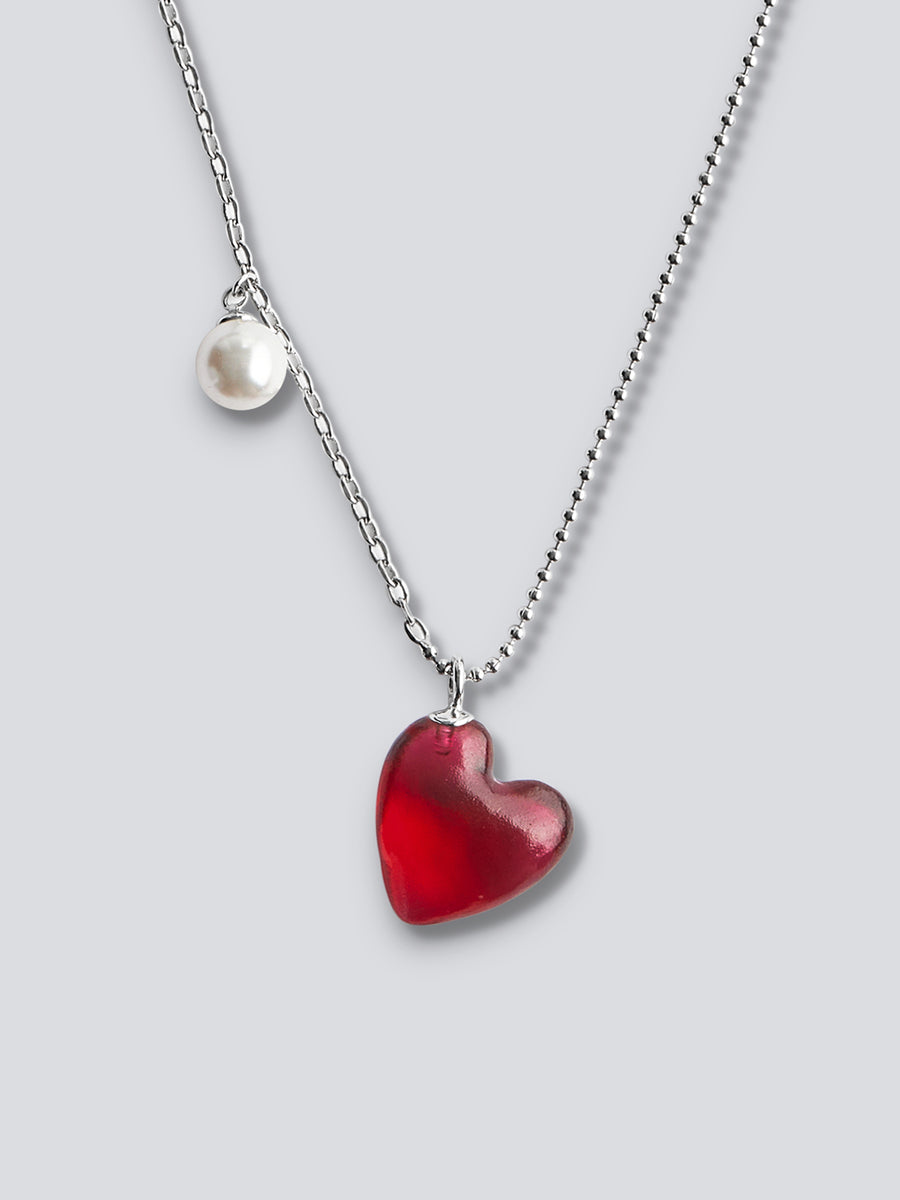 Glass Heart Pearl Necklace by fashion jewelry and accessory brand THEYKNOW