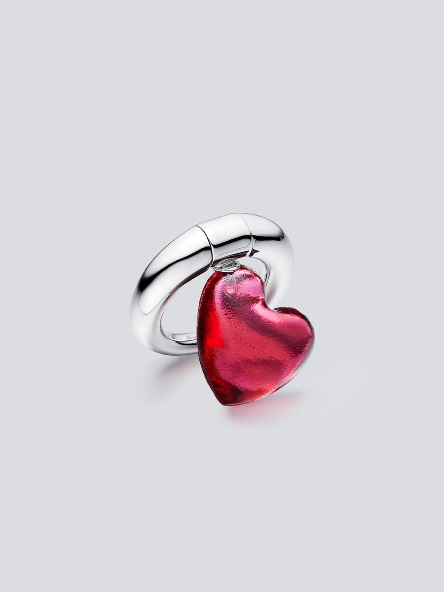 Glass Heart Charm Ring by fashion jewelry and accessory brand THEYKNOW